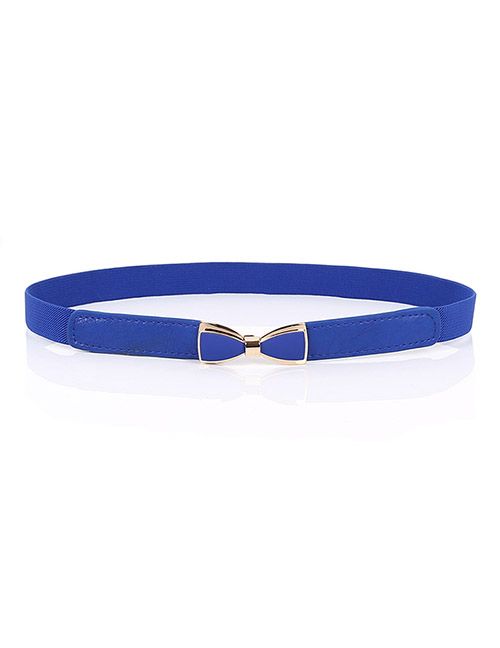 Fashion Color Blue Bowknot Elastic Alloy Thin Belt