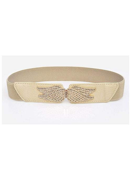 Fashion Apricot Elastic Elastic Belt With Metal Buckle Wings