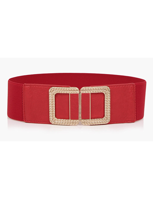 Fashion Red Buckle-applied Leather Alloy Elastic Elastic Belt
