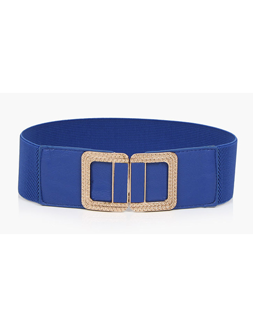 Fashion Blue Alloy Elastic Elastic Belt With Double Buckle