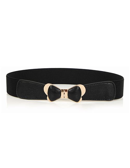 Fashion Black Elasticated Butterfly Combined Gold Thin Belt