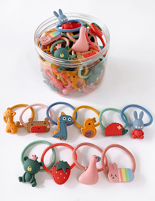 Fashion 20 Pieces Of Cute Animals In A Box Resin Fruit Animal High Elasticity Childrens Hair Rope Set