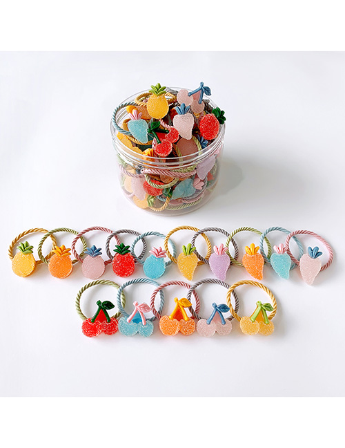 Fashion Box Of 30 Frosty Fruits Resin Fruit Animal High Elastic Children Hair Rope Set