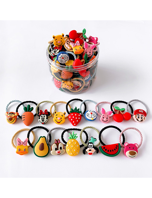 Fashion Box Of 30 Fruit Animals Resin Fruit Animal High Elasticity Childrens Hair Rope Set