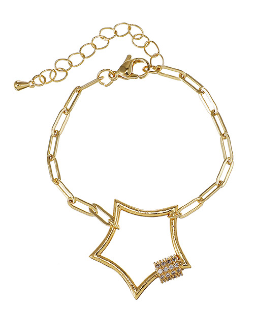 Fashion Golden Copper Inlaid Zircon Five-pointed Star Thick Chain Bracelet