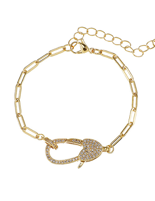 Fashion Golden Copper Inlaid Zircon Heart Thick Chain Bracelet