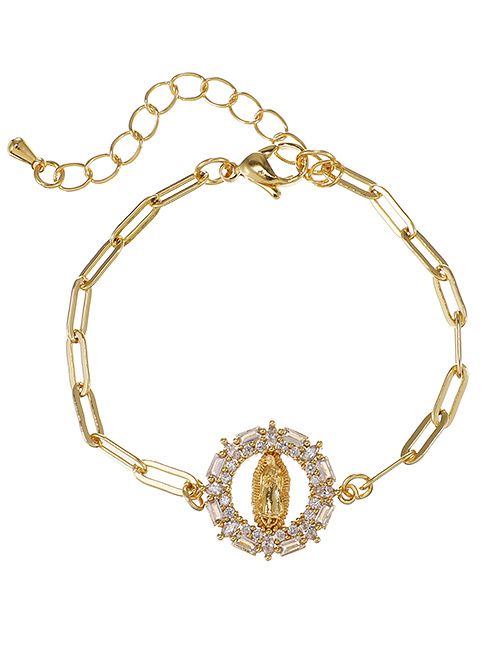 Fashion Golden Copper Inlaid Zircon Madonna Thick Chain Bracelet
