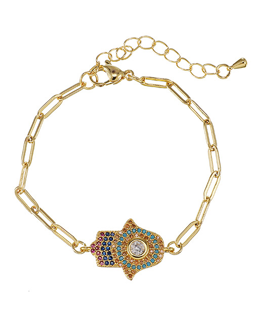 Fashion Golden Copper Inlaid Zircon Palm Thick Chain Bracelet