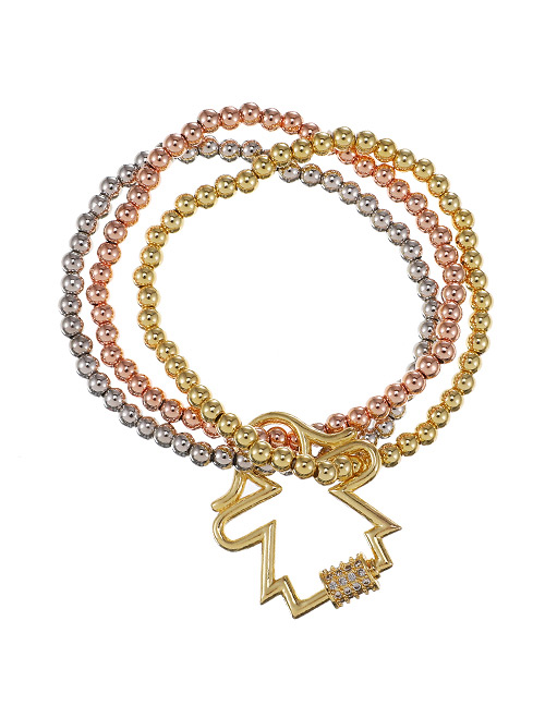 Fashion Golden Copper Inlaid Zircon Girl Beaded Bracelet