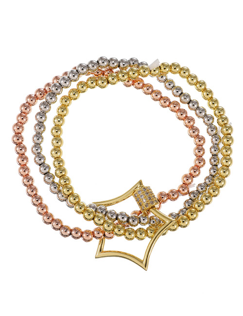 Fashion Golden Copper Inlaid Zircon Five-pointed Star Beaded Bracelet