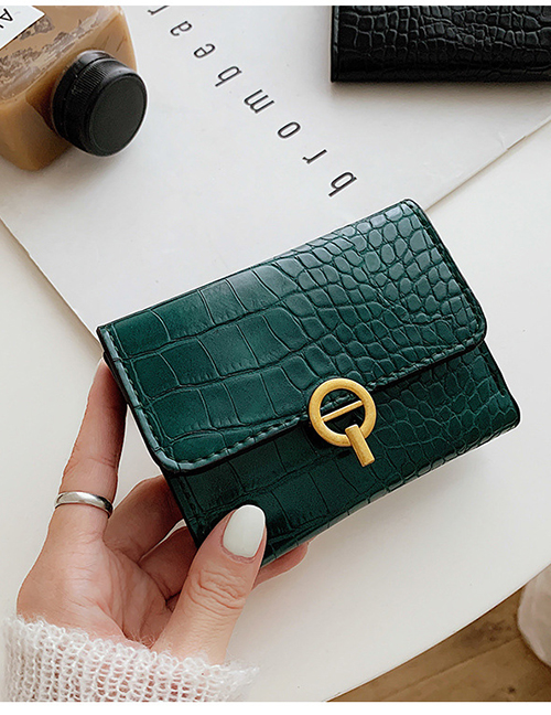 Fashion Green Embossed Stone Pattern Lock Solid Color Wallet