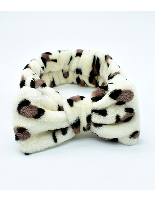 Fashion Beige Leopard Print Coral Velvet Bow Polka Dot Print Striped Elastic Headband