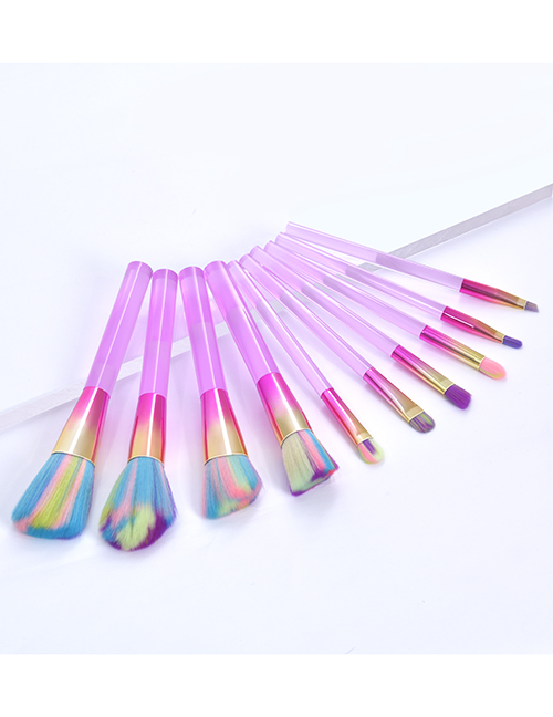 Fashion 10 Transparent Powder Plastic Handle Aluminum Tube Makeup Brush Set