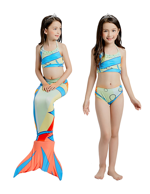 Fashion Colorful Pattern Mermaid Skirt Striped Print Childrens Mermaid Split Swimsuit