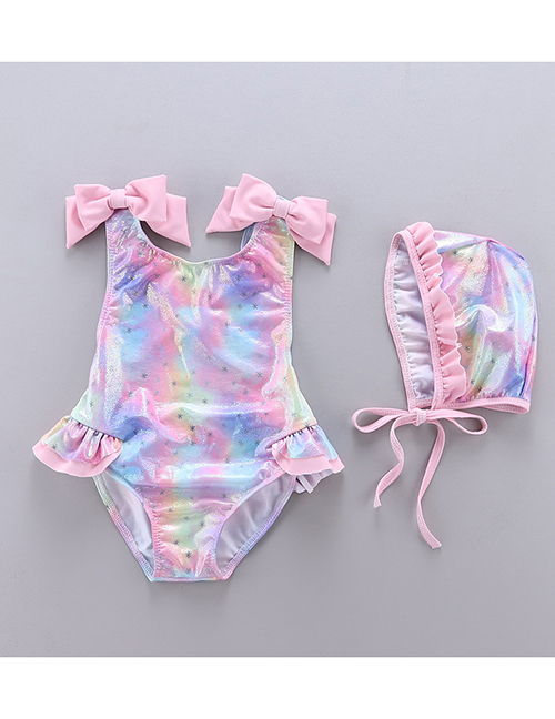 Fashion Star Magic Color Fish Scale Print Bow Ruffled One-piece Swimsuit