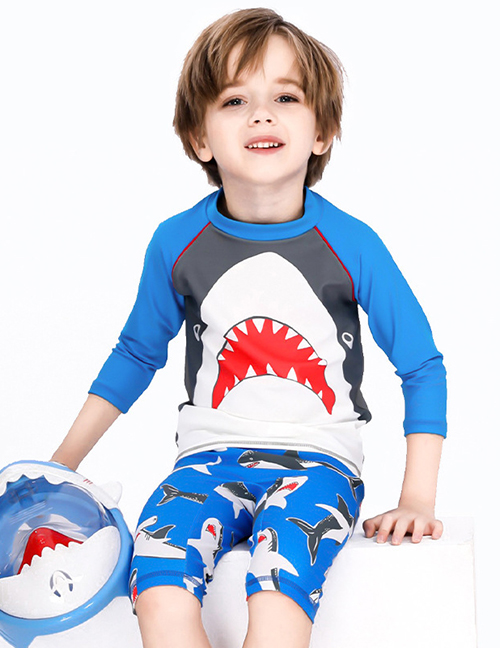 Fashion Great Mouth Shark Split Childrens Long-sleeved Shark Shorts And Hooded Swimsuit