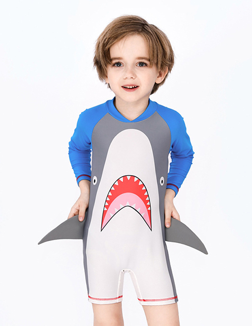 Fashion Siamese Greatmouth Shark Childrens Three-dimensional Shark Long-sleeved One-piece Swimsuit