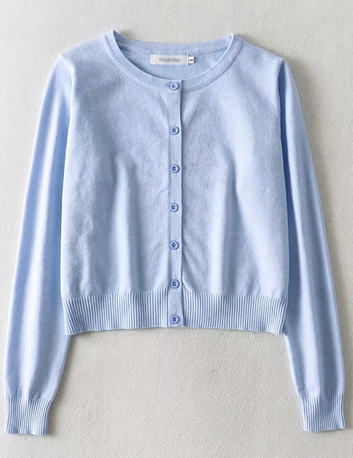 Fashion Blue Long Sleeve Waist Loose Sweater Knit Cardigan