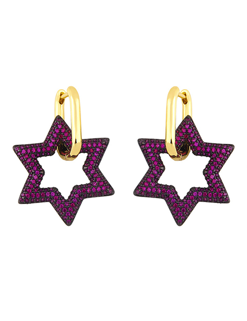 Fashion Rose Red Copper Inlaid Zircon Five-pointed Star Hollow Earrings
