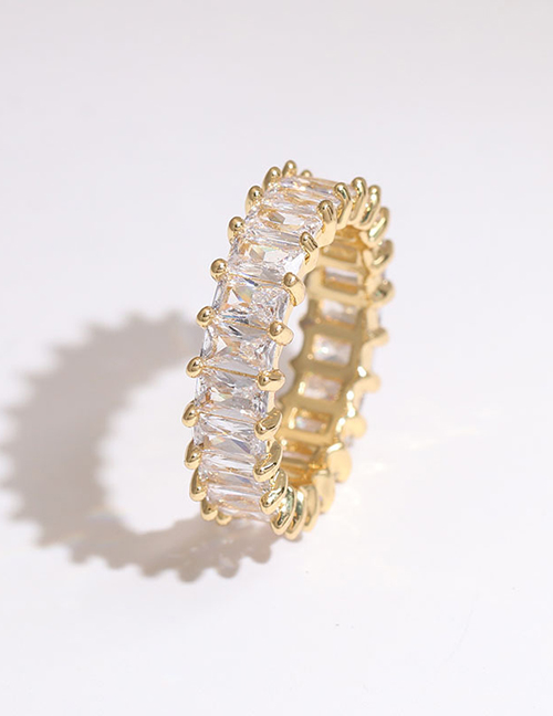 Fashion White Copper Inlaid Zircon Rectangular Ring