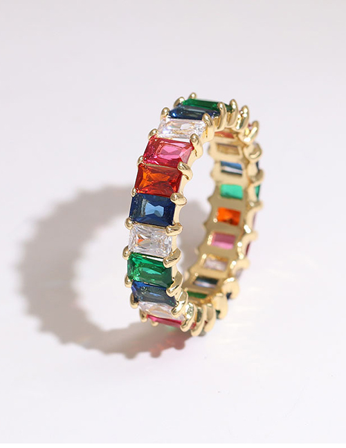 Fashion Color Copper Inlaid Zircon Rectangular Ring
