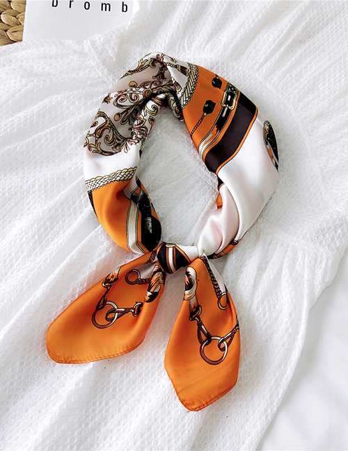 Fashion Rope Chain Orange Imitation Silk Flower Striped Geometric Printed Silk Scarf