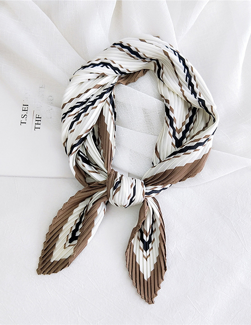 Fashion Thin Line Camel Pleated Silk Butterfly Stripe Print Geometric Small Square Scarf
