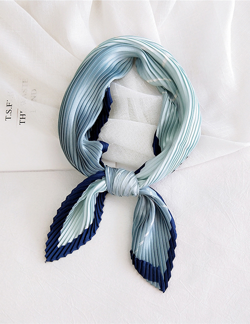 Fashion Gradient Line Green Pleated Silk Butterfly Stripe Print Geometric Small Square Scarf