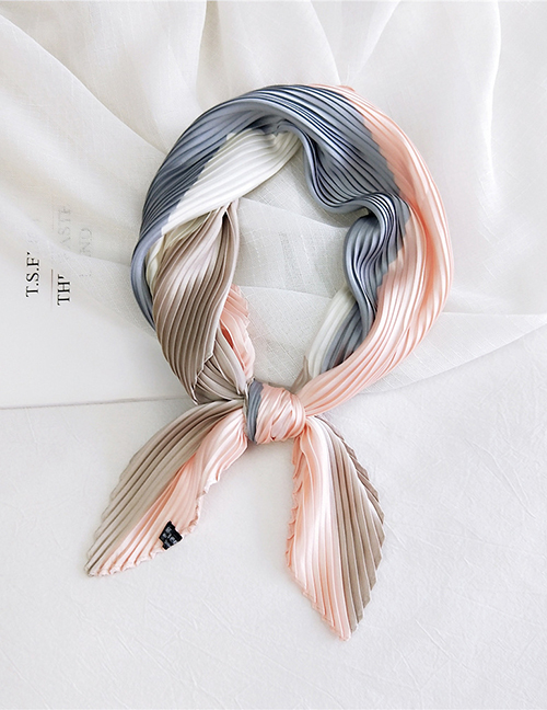 Fashion Color Matching Powder Gray Pleated Silk Butterfly Stripe Print Geometric Small Square Scarf