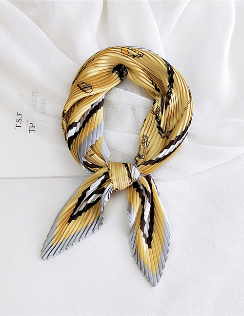 Fashion Harness Yellow Pleated Silk Butterfly Stripe Print Geometric Small Square Scarf