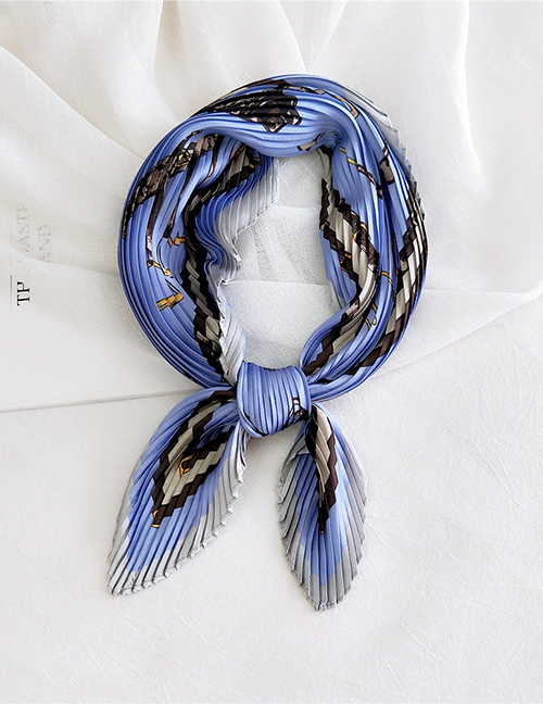 Fashion Harness Blue Pleated Silk Butterfly Stripe Print Geometric Small Square Scarf