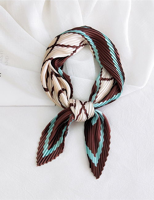 Fashion Line Four Leaf Brown Pleated Silk Butterfly Stripe Print Geometric Small Square Scarf