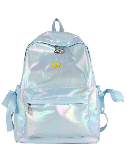 Fashion Blue Embroidered Crown Gradient Laser Bow Backpack
