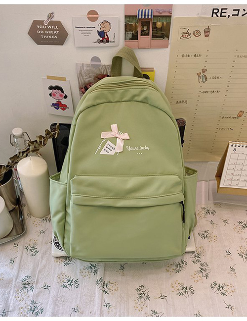 Fashion Green Plush Pendant Bow Letter Print Backpack