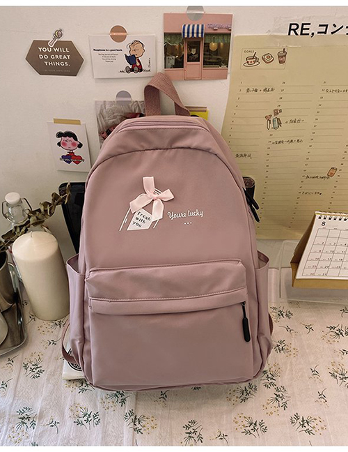Fashion Purple Send Plush Pendant Bow Letter Print Backpack