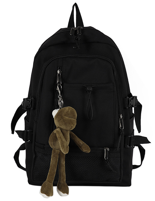 Fashion Black Send Frog Pendant Large-capacity Mesh Stitching Drawstring Backpack