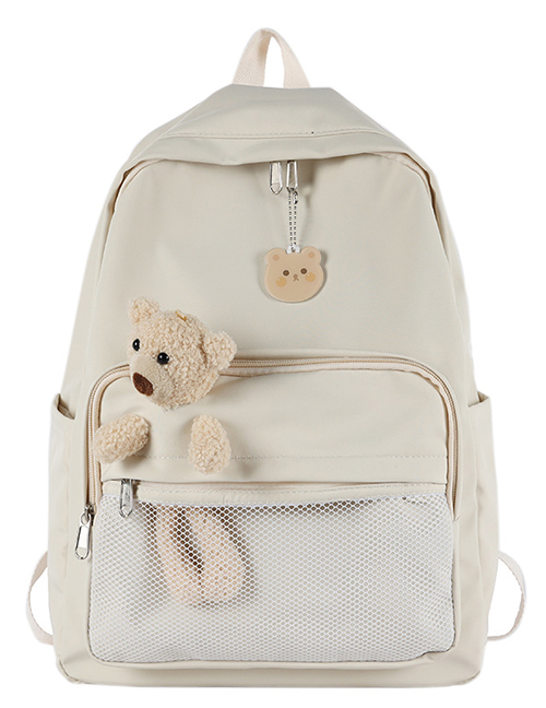 Fashion White Send Bear Pendant Plush Bear Net Yarn Solid Color Backpack