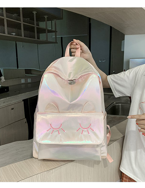 Fashion Pink Cat Gradient Laser Backpack