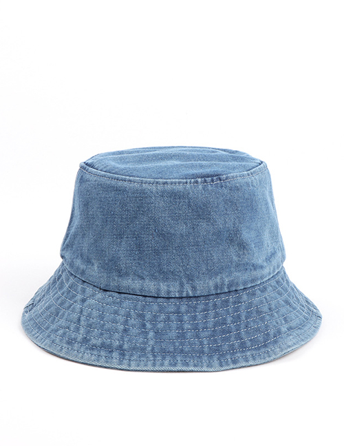 Fashion In Blue Denim Solid Color Light Board Big Edge Shade Fisherman Hat