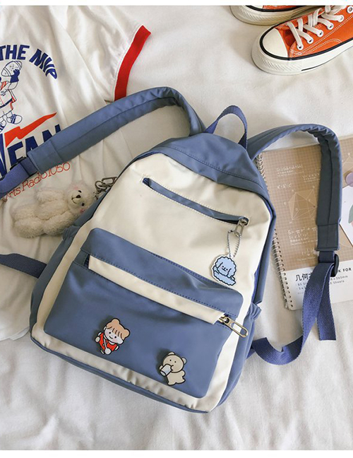 Fashion Blue Send Pendant Stitching Contrast Nylon Fabric Backpack