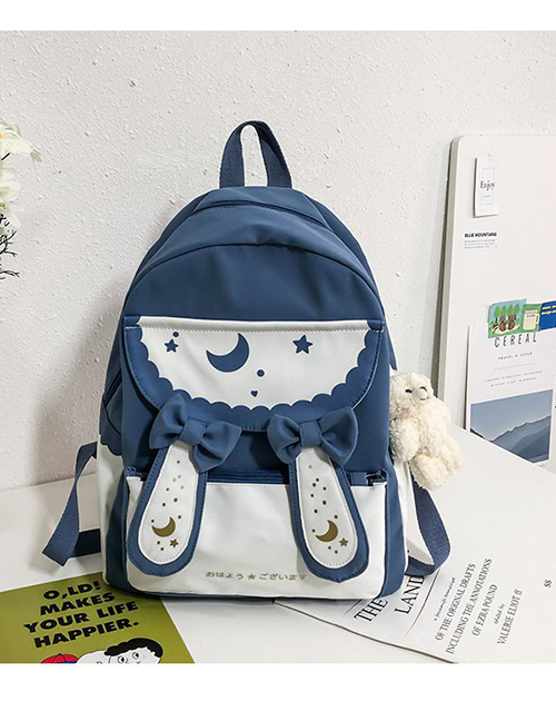 Fashion Blue Send Bear Pendant Bow Rabbit Ears Contrast Backpack