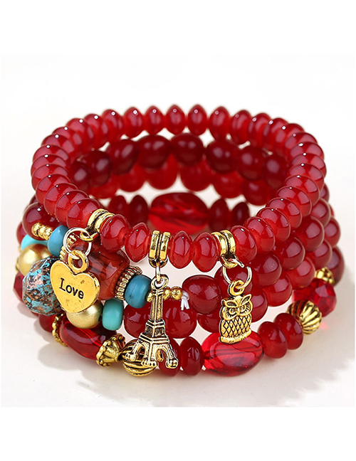 Fashion Red Love Animal Tower Beaded Multilayer Bracelet