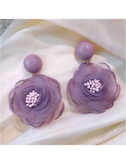 Fashion Purple Chiffon Flower Stud Earrings