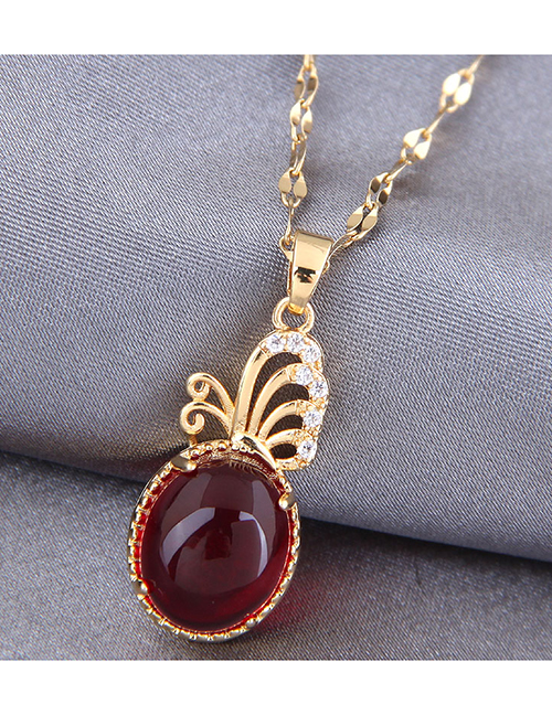Fashion Red Wine Butterfly Dance Inlaid Zircon Hollow Alloy Jade Necklace