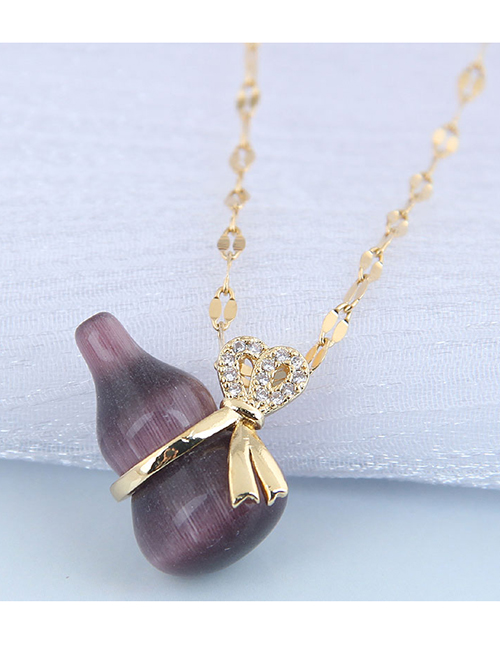 Fashion Purple Jade Gourd Inlaid Zircon Bow Necklace