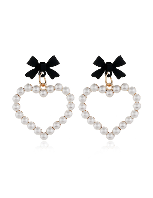 Fashion Black Bow Love Pearl Stud Earrings