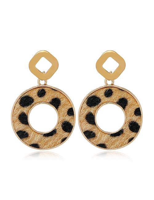 Fashion Khaki Leopard Pattern Round Alloy Hollow Earrings