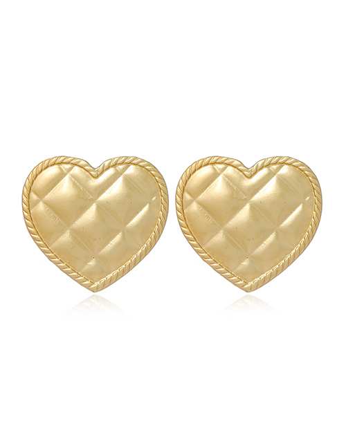 Fashion Gold Color Heart Check Alloy Stud Earrings