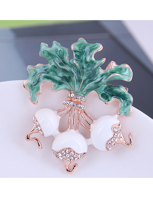 Fashion White Spinach Diamond And Oil Dripping Alloy Brooch
