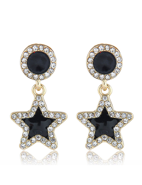 Fashion Black Diamond Five-pointed Star Alloy Earrings